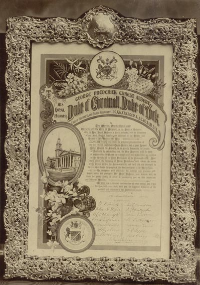 Official written welcome to the Duke of Cornwall, Duke of York for official opening of Parliament 
