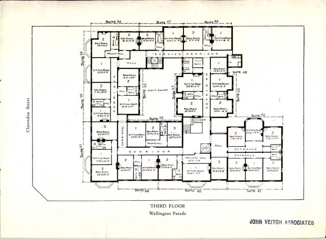 East Melbourne:ca. 1925-30. Cliveden Mansions brochure - plan of third 
