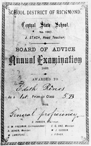 Richmond Central State School proficiency certificate