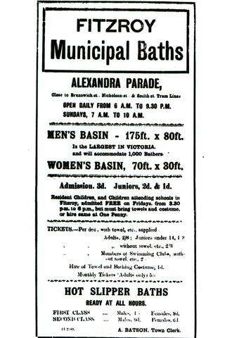 Promotional sheet, Fitzroy Municipal Baths.