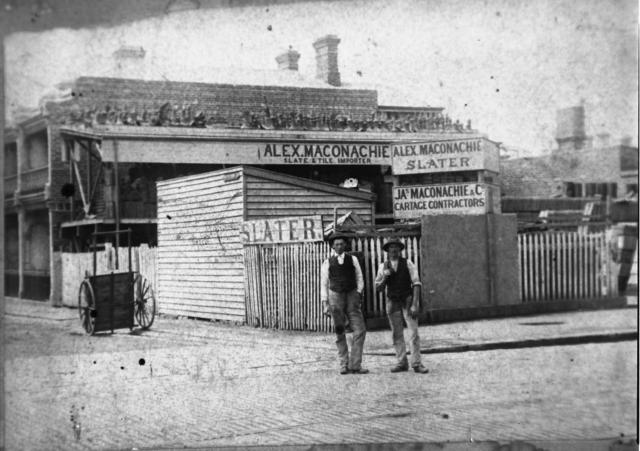 Alex Maconachie, slater and tile importer, Corner Johnston and Spring Streets