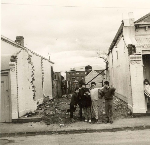 18 Annand Street, demolition site, North Fitzroy + kids