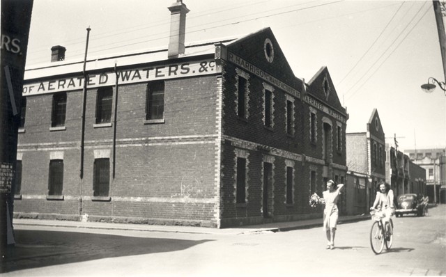 Women outside Harrison Cordials, Spring street, Fitzroy