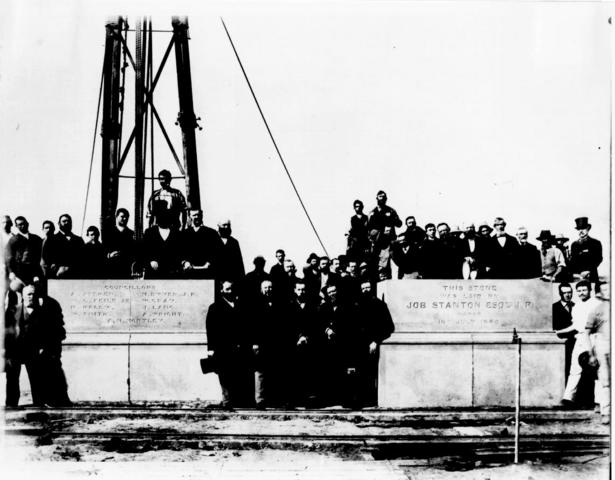 Laying the foundation stone of the town hall - medium shot
