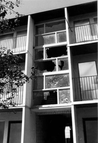 Smashed windows at Dight Street