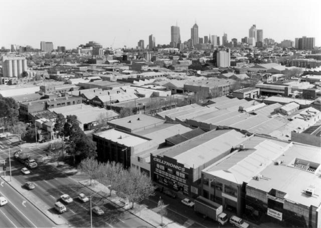 Aerial view of Collingwood looking southwest from Town Hall