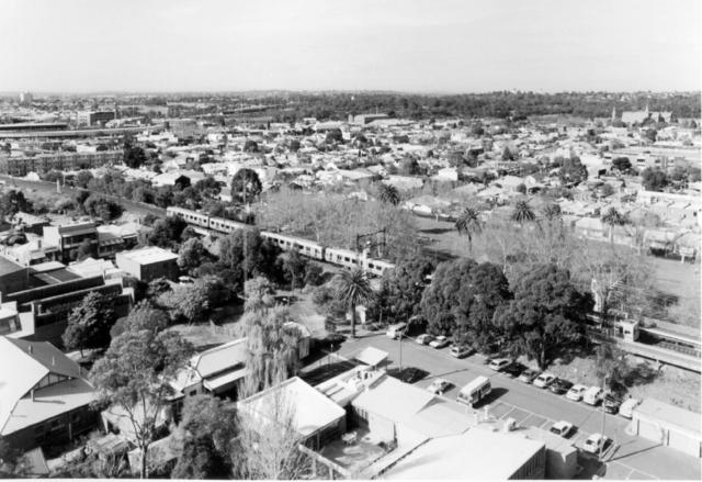 Aerial view from Town Hall looking northeast