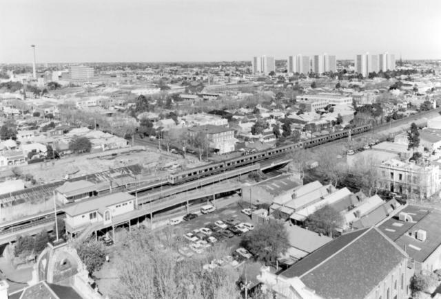 Aerial view from Town Hall looking southeast