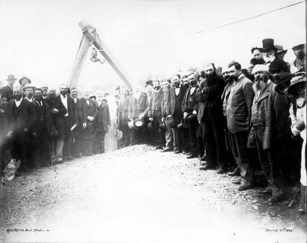 Mayor of Richmond laying foundation stone for Victoria Street Bridge, 31 March 1884.